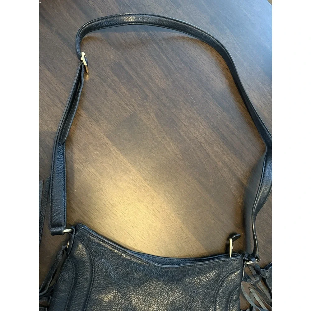 Lauren Ralph Lauren Fringe Fleetwood Hobo Bag Purse Black Leather  Bohemian - Picture 7 of 15